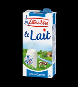 Lait ELLE &amp;VIRE Demi écrémé BRIQ 1L